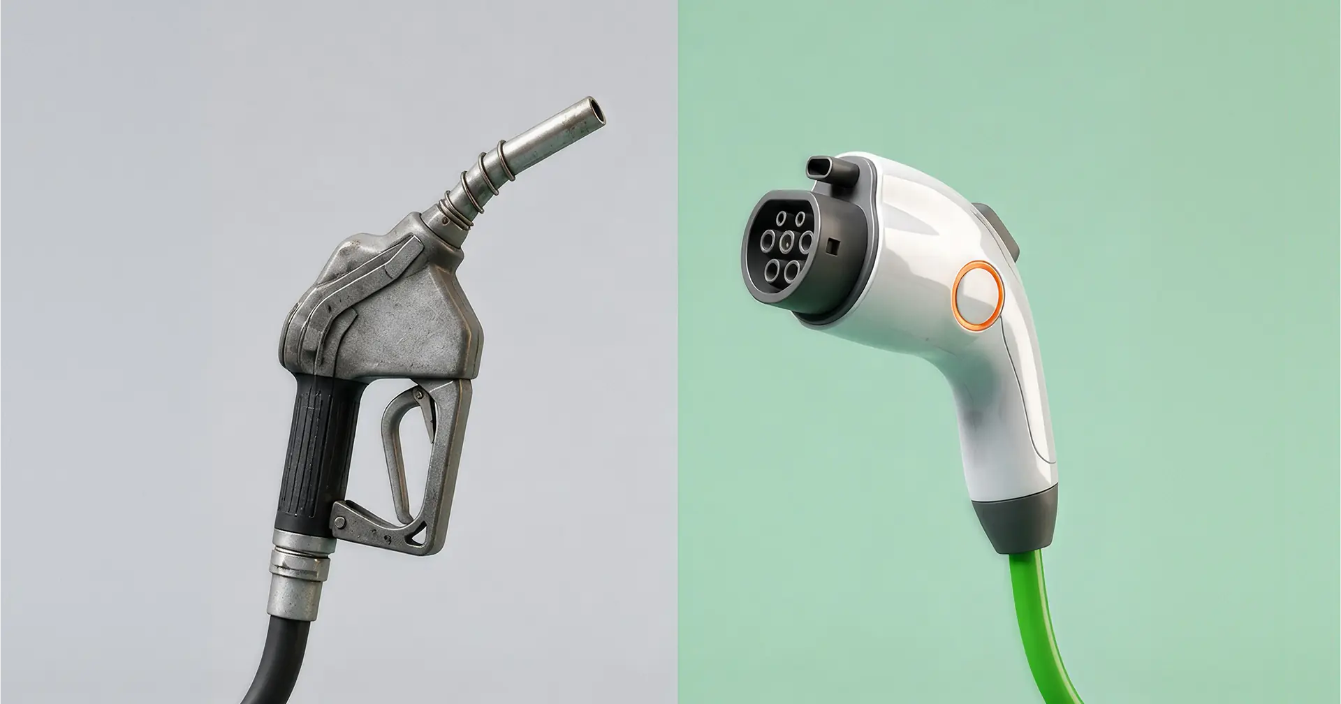 pistolet essence en vis à vis d'une prise de recharge éléctrique